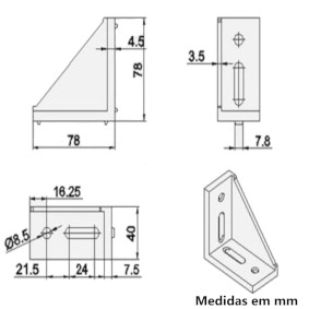 Desenho Técnico Cantoneira para Perfil de Alumínio 40x80