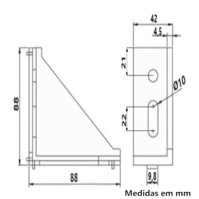 Desenho Técnico Cantoneira para Perfil de Alumínio 45x90