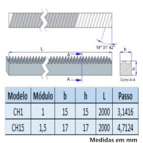 Desenho Técnico Cremalheira Dente Helicoidal