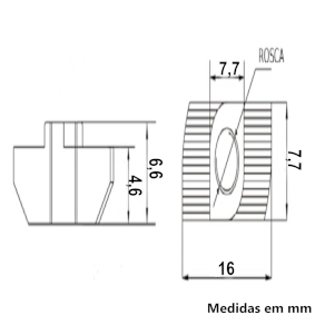 Desenho Técnico Porca Martelo Canal 8- para Perfil Base 30 e 40