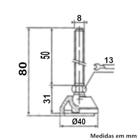 Desenho Técnico Pé Nivelador Articulado com Base 40 mm