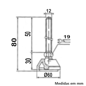 Desenho Técnico Pé Nivelador Articulado com Base 60 mm