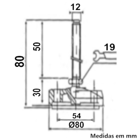 Desenho Técnico Pé Nivelador Articulado com Base 80 mm